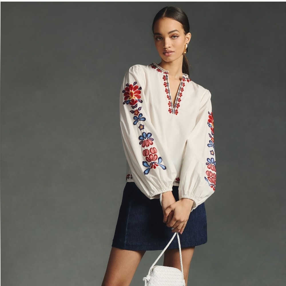 Farm Rio White Embroidered Women's Top